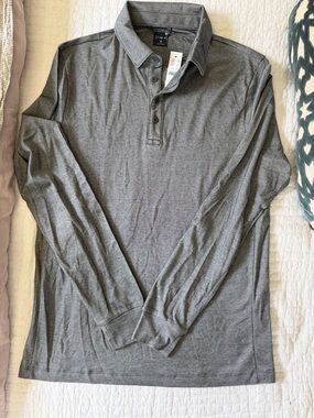 J. Crew Men’s Grey Long-Sleeve Polo Shirt